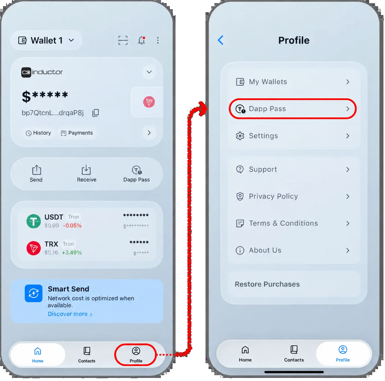 Coinductor app screen for Open DApp Pass