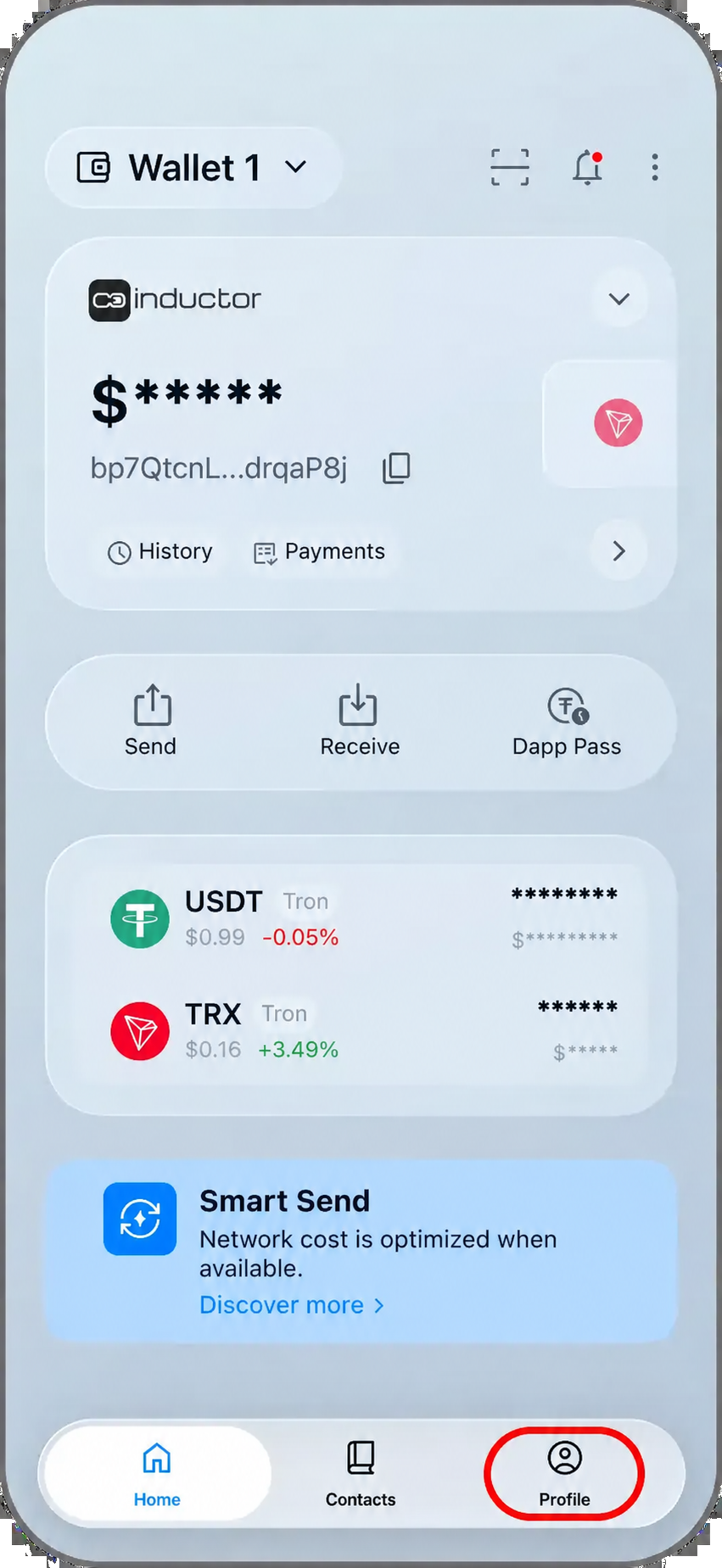 Coinductor app screen for Open My Wallets