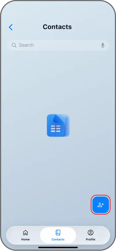 Coinductor app screen for Open Contacts