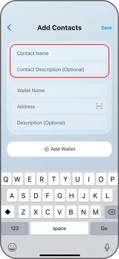 Coinductor app screen for Name the contact