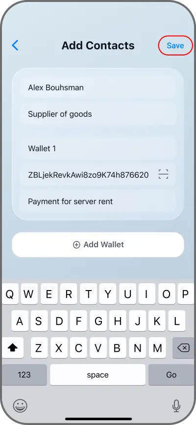Coinductor app screen for Save and review
