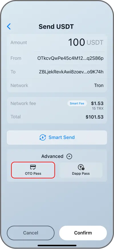 Coinductor app screen for Choose OTO Pass