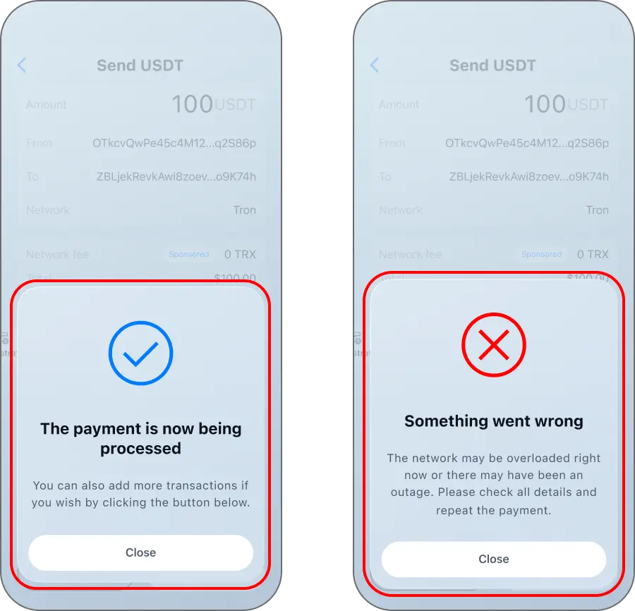 Coinductor app screen for Follow the transfer result