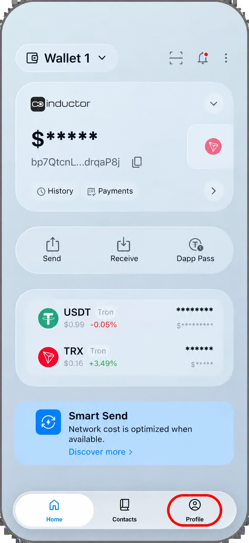 Coinductor app screen for Open Profile