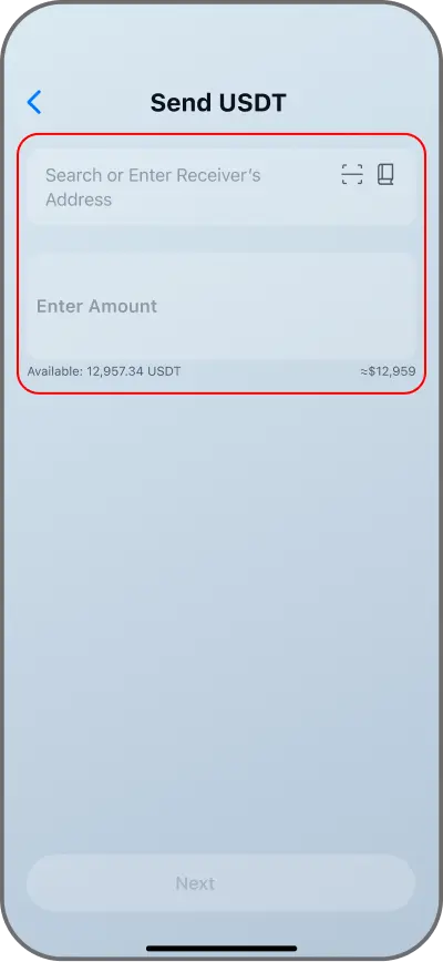 Coinductor app screen for Enter the destination